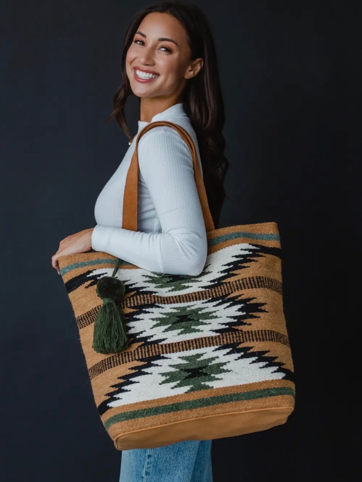 Brown, Black, & Green Aztec Tote