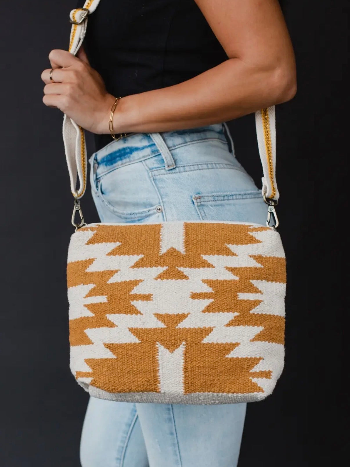 Cream & Camel Aztec Crossbody