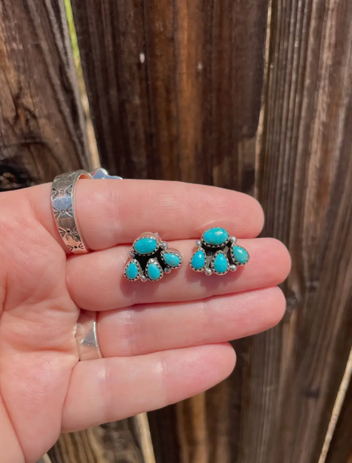 MINIS Turquoise & Sterling Silver 4 Stone Earrings Handmade