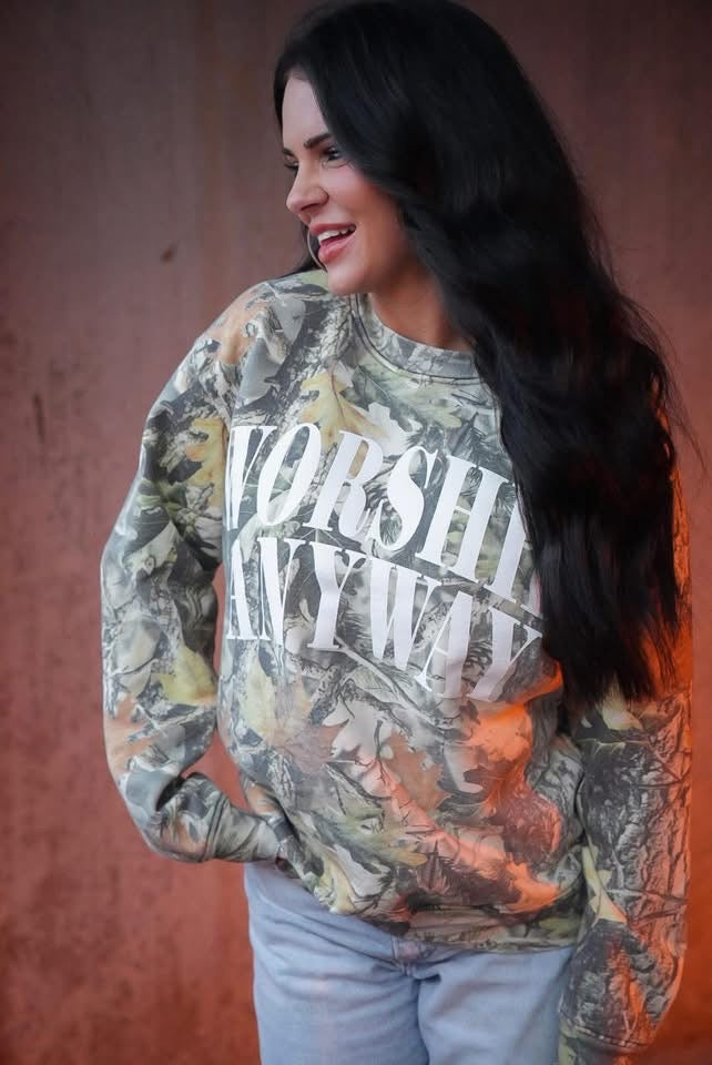 Worship Anyway Camo Crew Sweatshirt