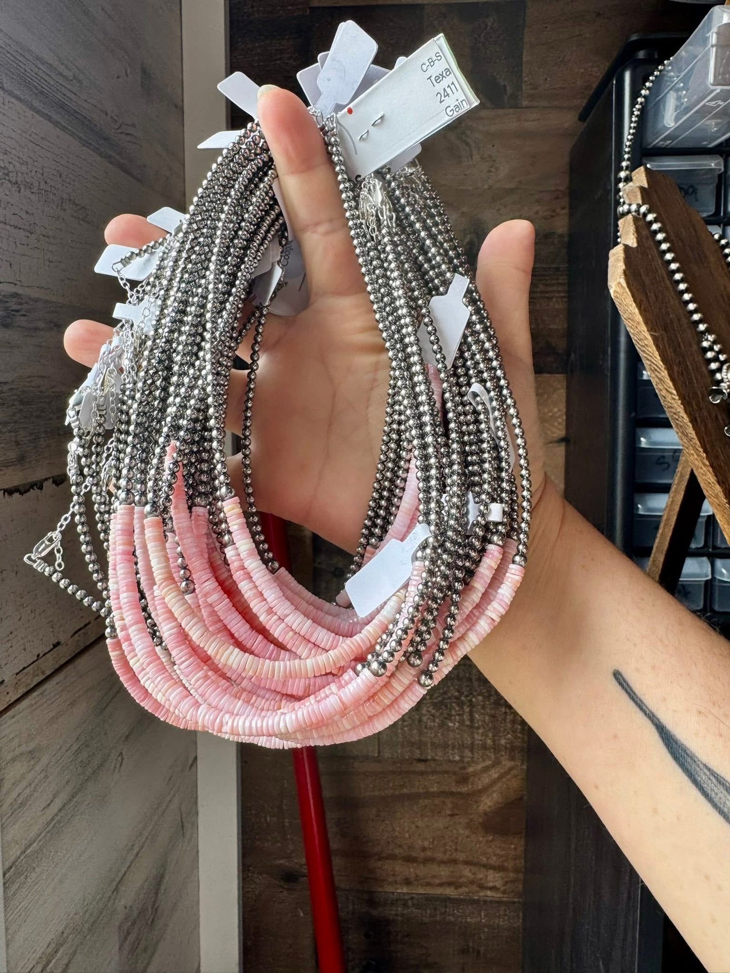 15 inch Pink Conch Heishi Necklace
