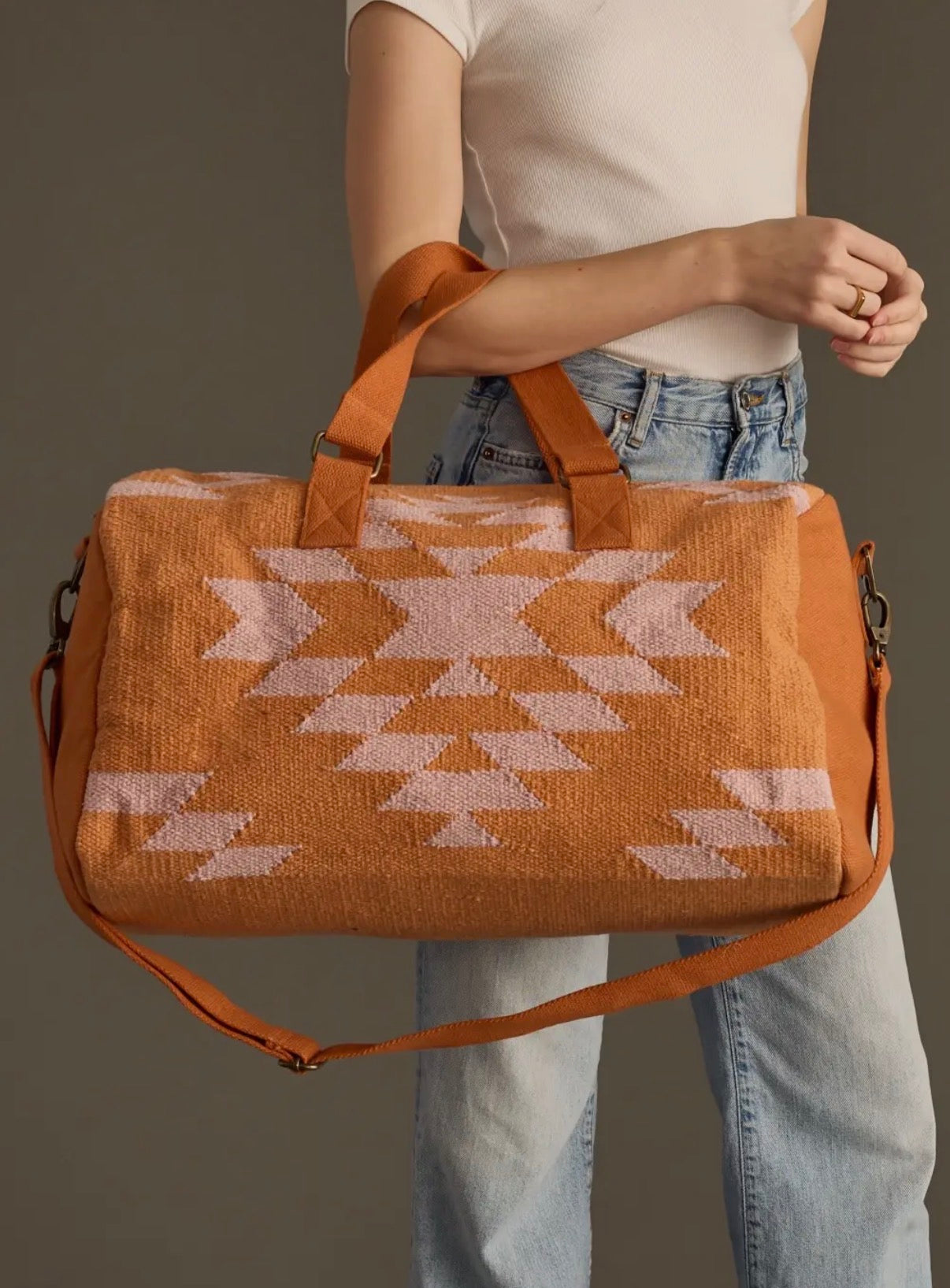 Orange & Light Pink Aztec Duffel