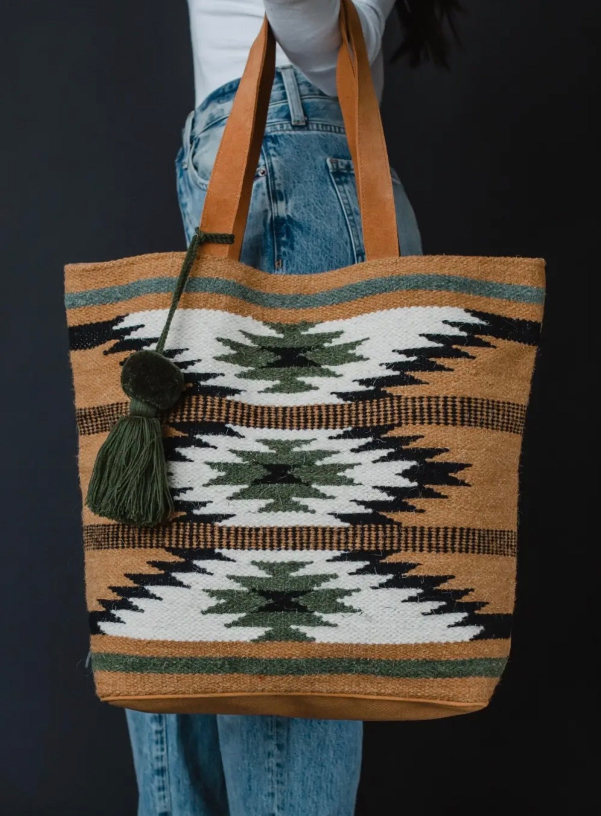 Brown, Black, & Green Aztec Tote