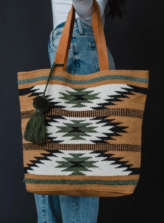 Brown, Black, & Green Aztec Tote