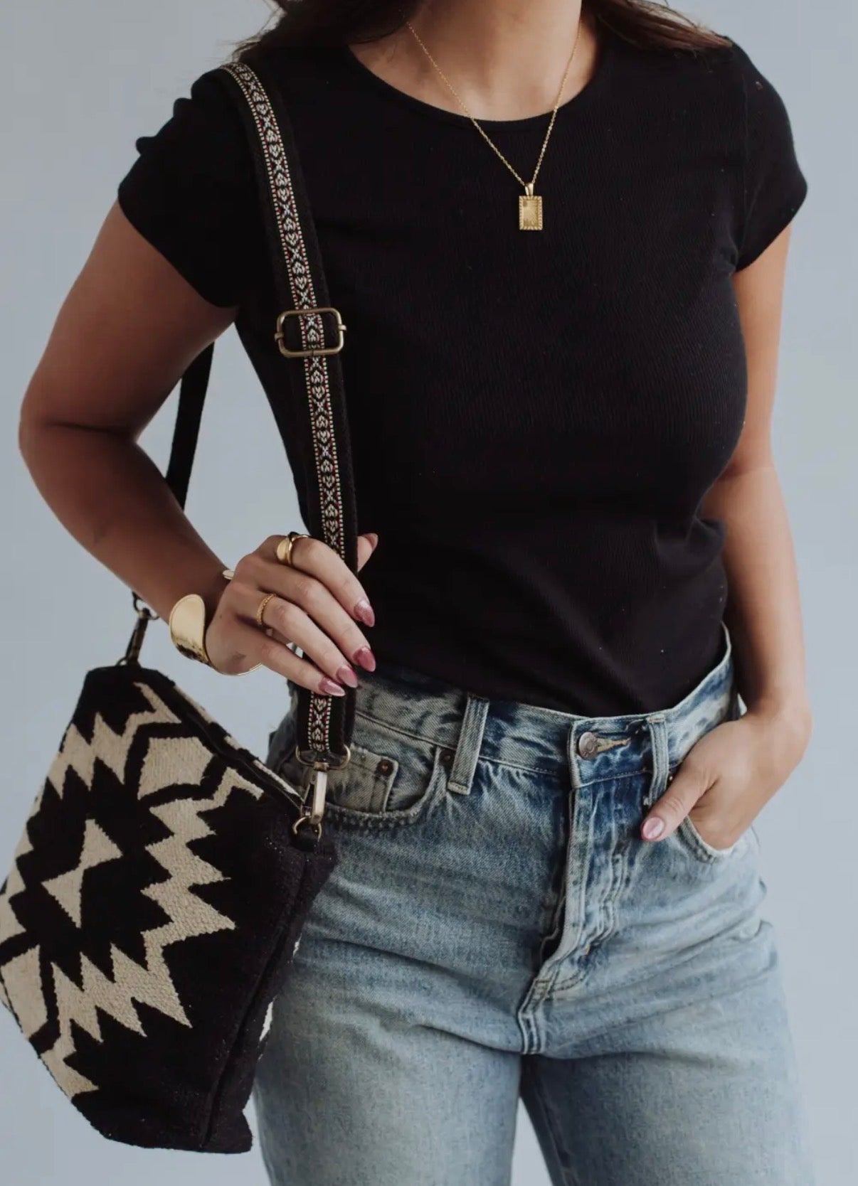 Black & Cream Aztec Crossbody