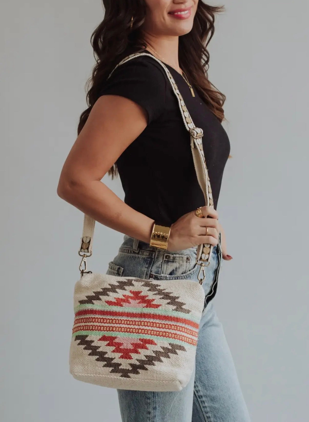 Beige, Brown, & Red Aztec Crossbody