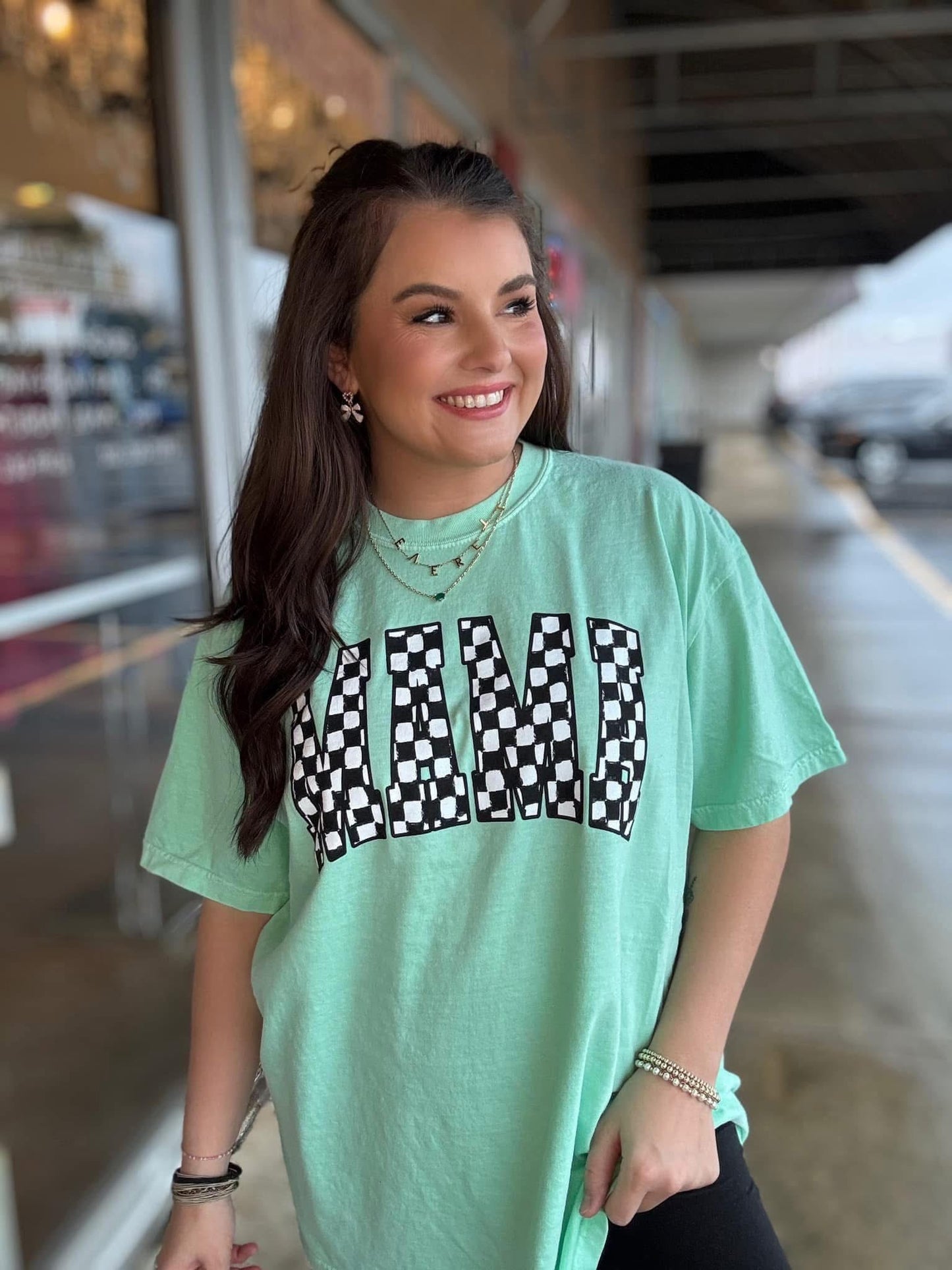 Checkered Mama Tee Island Mint