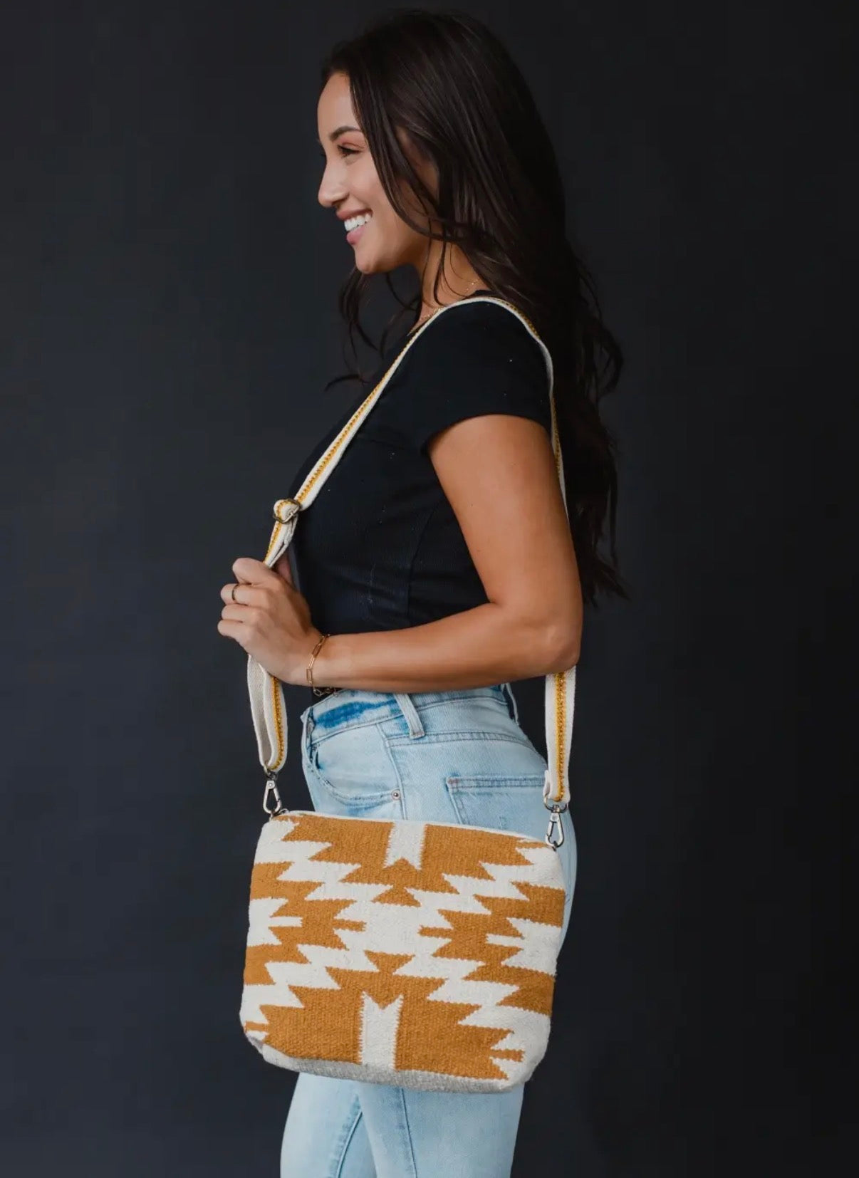 Cream & Camel Aztec Crossbody