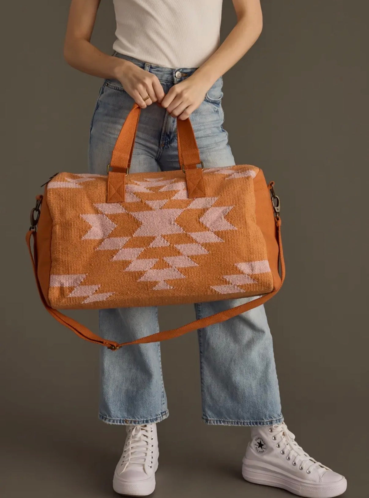 Orange & Light Pink Aztec Duffel