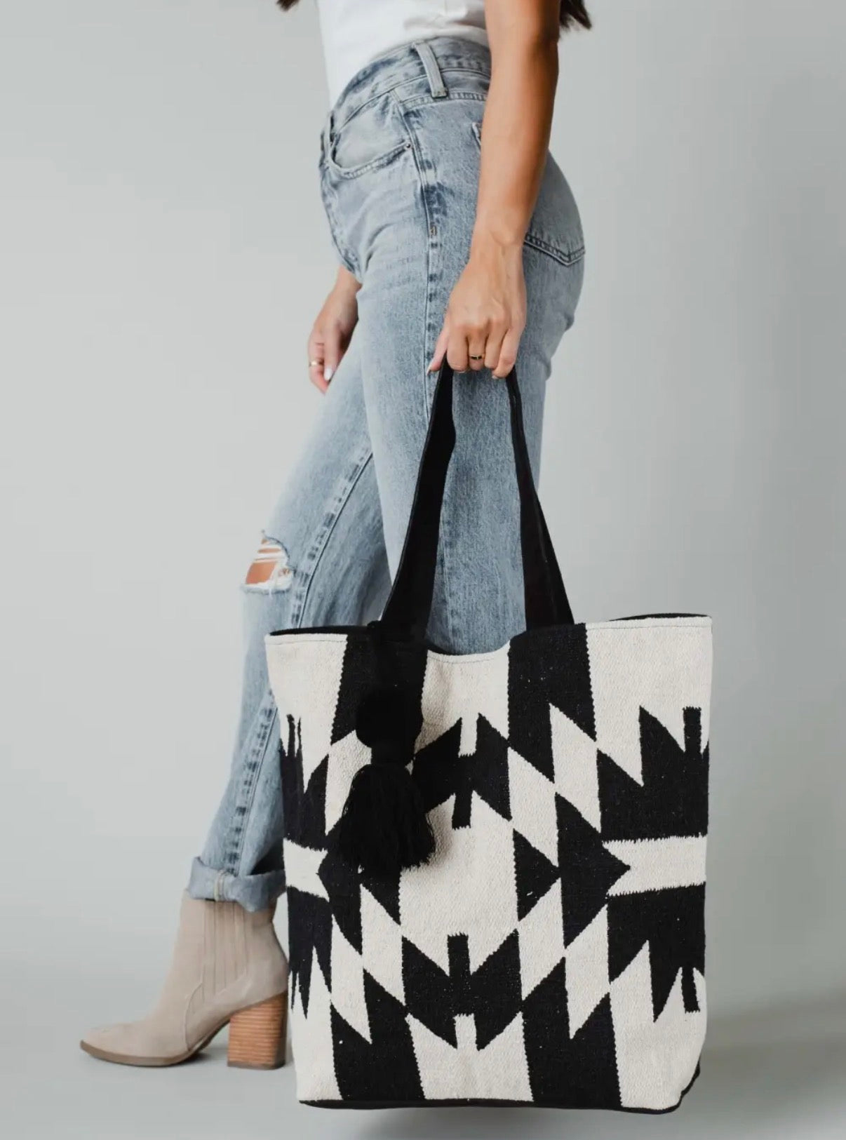 Cream & Black Aztec Tote