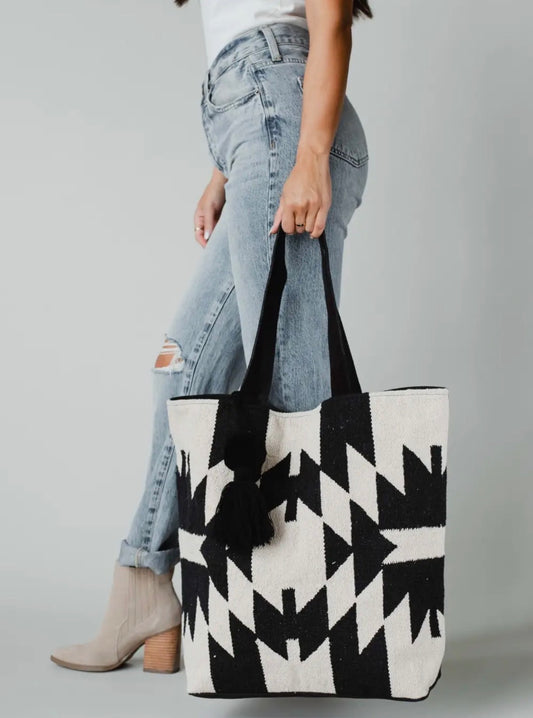 Cream & Black Aztec Tote