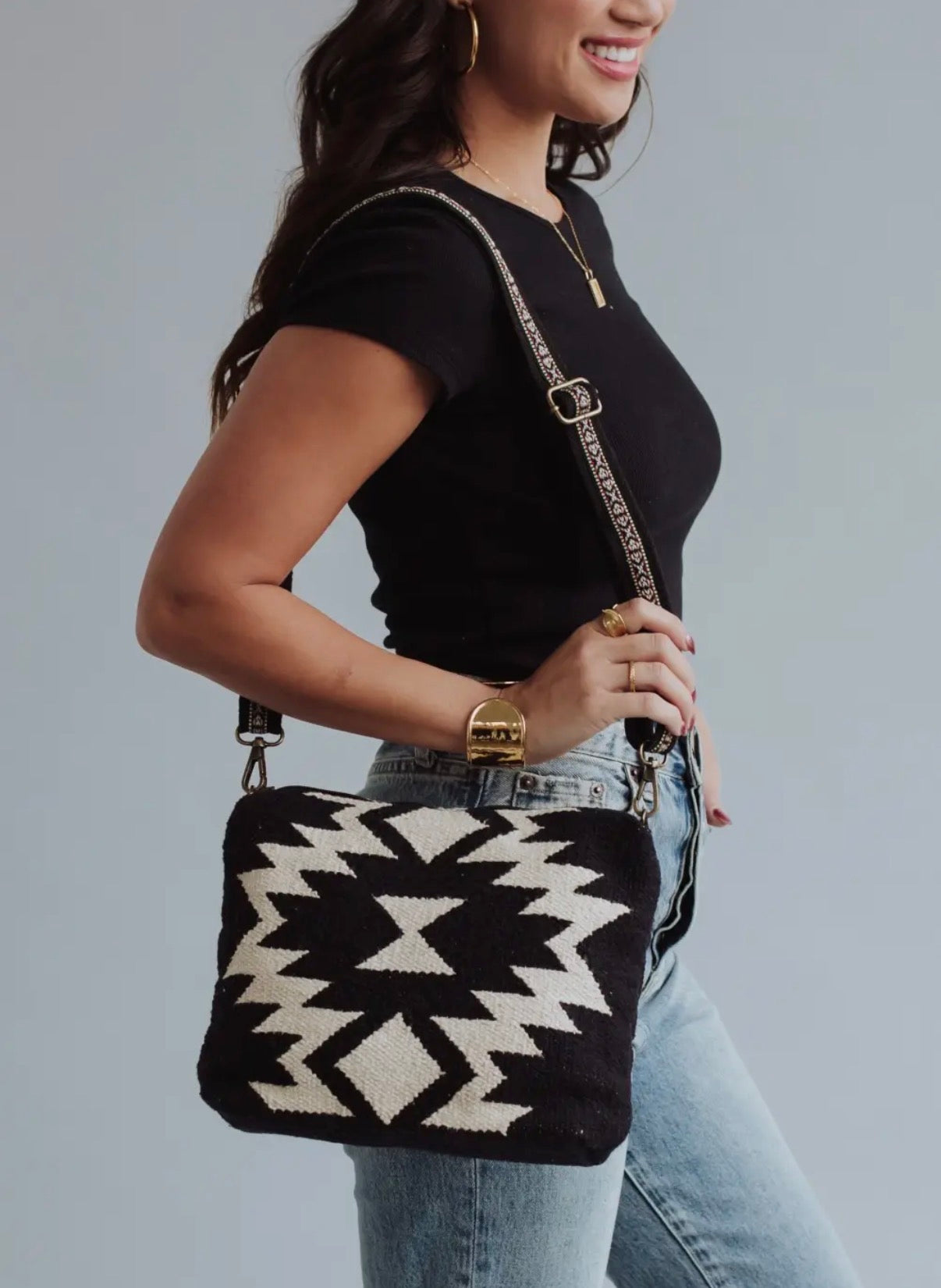 Black & Cream Aztec Crossbody