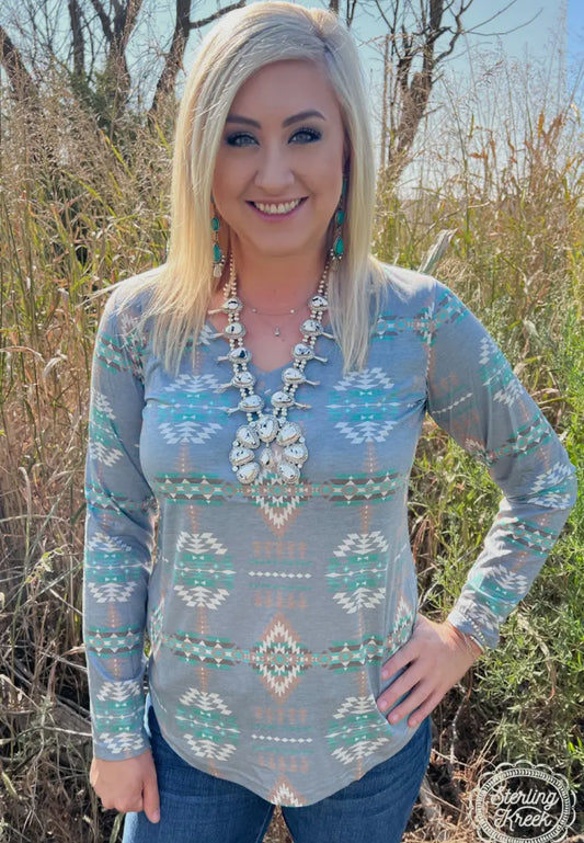 Gray Aztec Long Sleeve