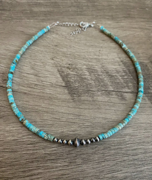 Real navajo choker with composite turquoise