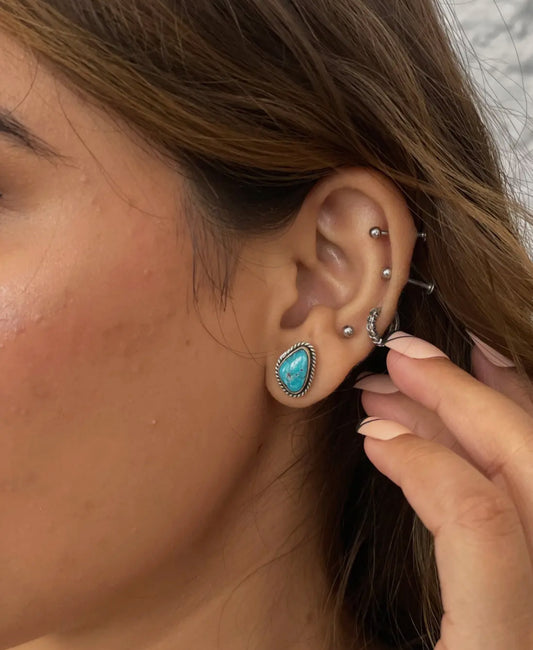 Handmade Sterling Silver White Water Turquoise Post Studs- Teardrop