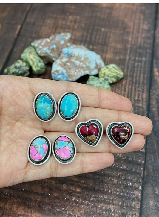 Handmade Sterling Silver Cotton Candy Turquoise Post Earrings