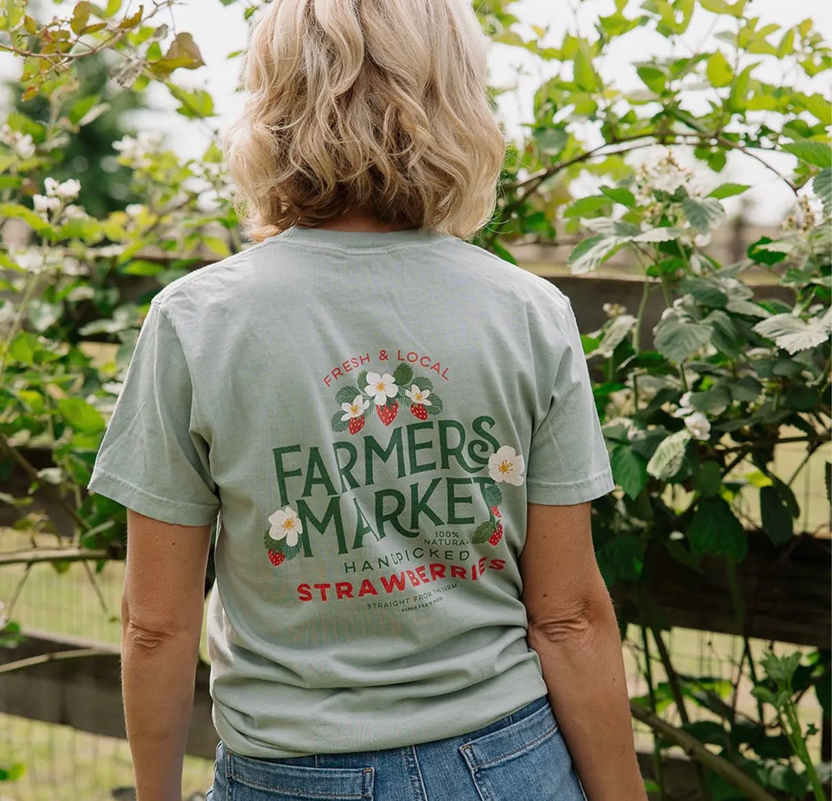 Farmers Market Strawberries (green tee) Tee