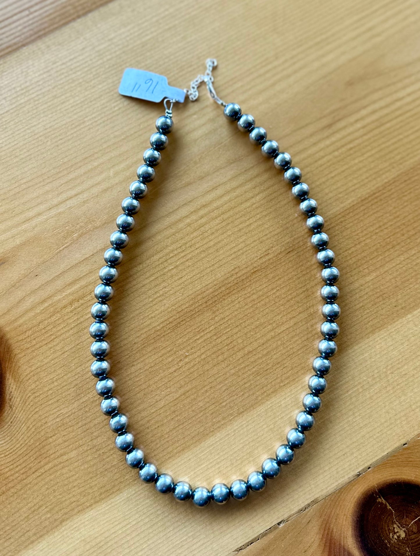 8mm 16 inch Sterling Silver Pearl Necklace