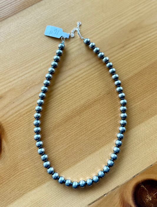 8mm 16 inch Sterling Silver Pearl Necklace