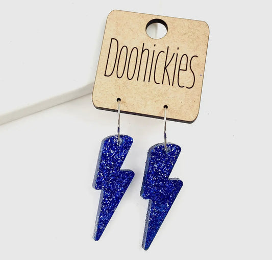 Blue Glitter Bolt 1.5 inch Earrings