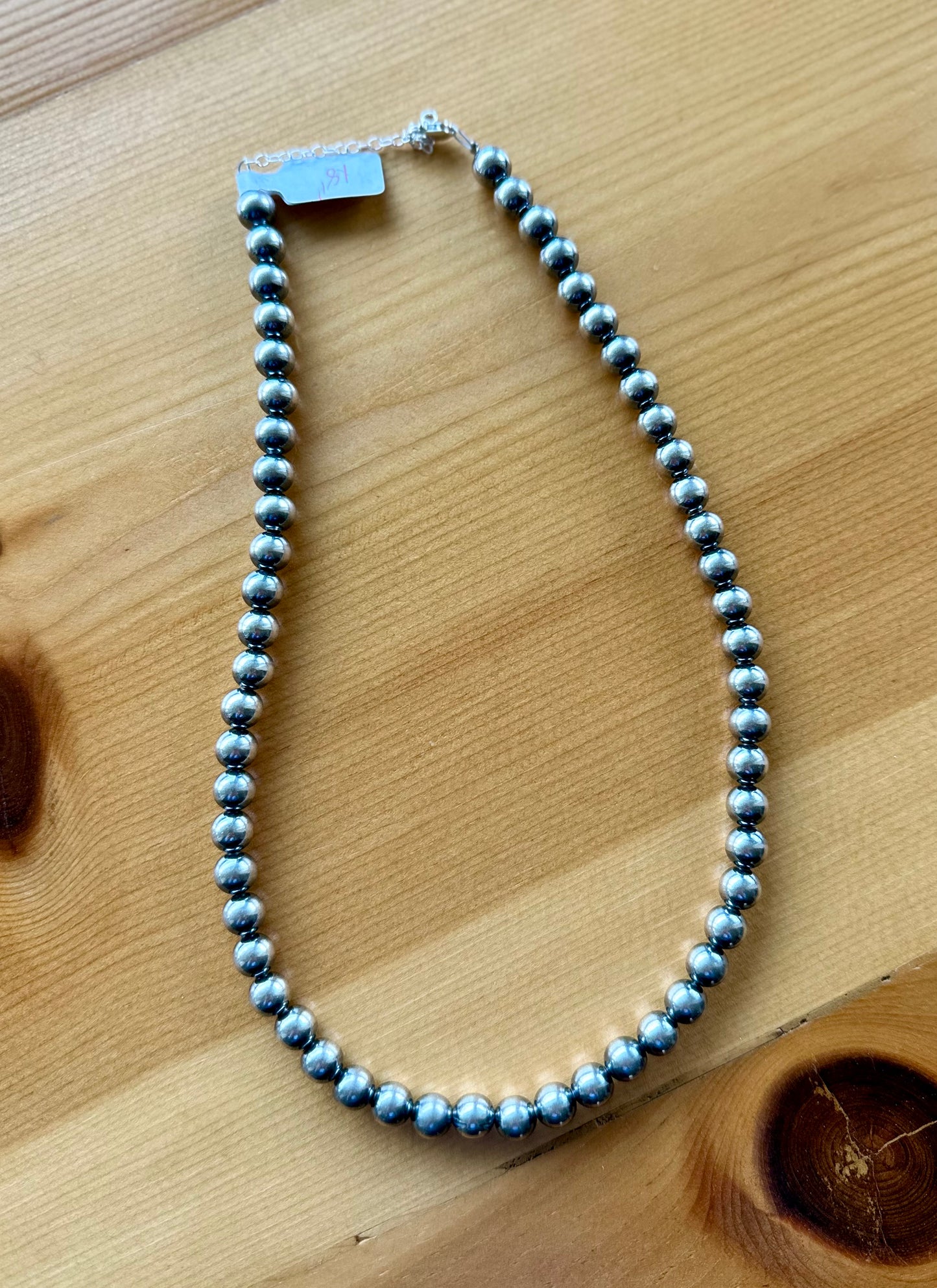 8mm 18 inch Sterling Silver Pearl Necklace