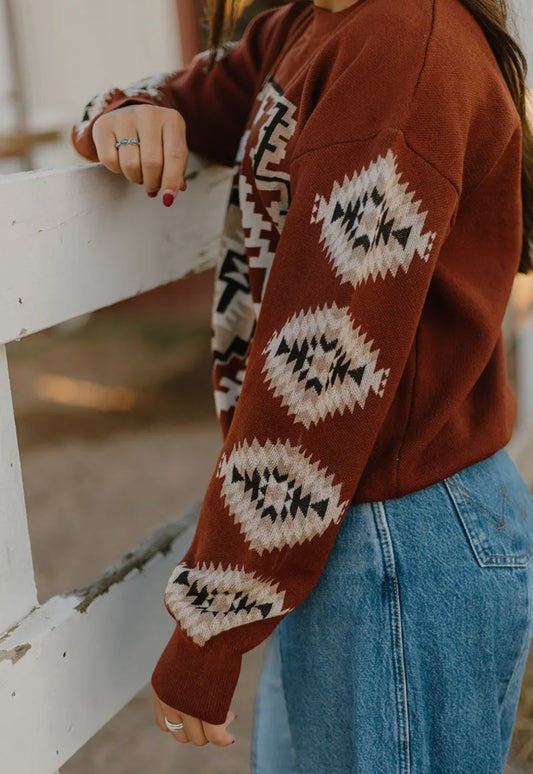 Deep Rust Aztec Sweater