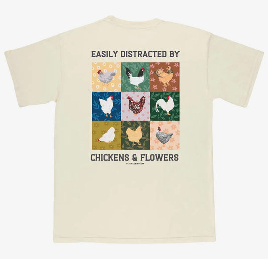 Chickens & Flowers Tee (front & back design)