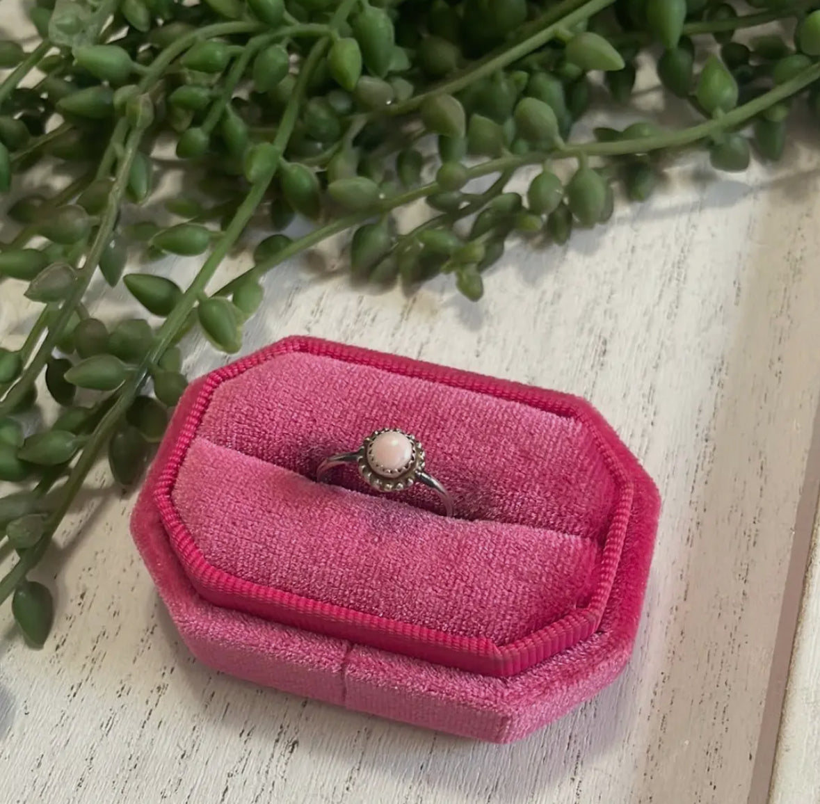 Size 7- Dainty Beautiful Navajo Sterling Silver & Pink Conch Dot Ring