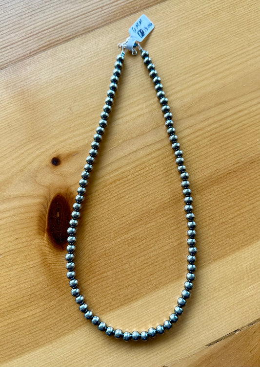 6mm 18 inch Sterling Silver Pearl Necklace