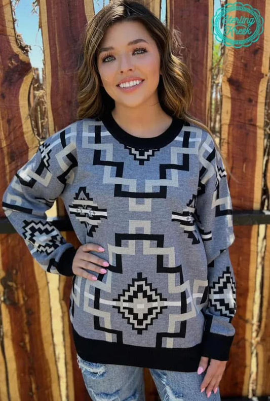 Gray Aztec Sweater