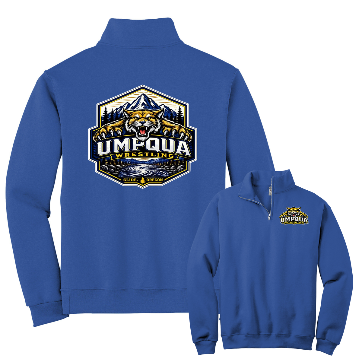Umpqua Wrestling Club Front/Back Design Royal 1/4 Zip Sweatshirt
