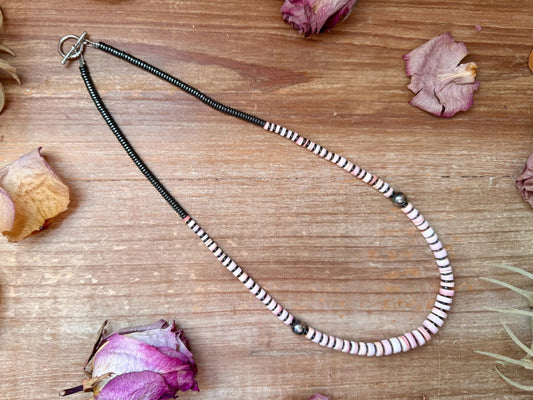 20.5 inch- Pink Conch Graduated Heishi & Hematite Necklace