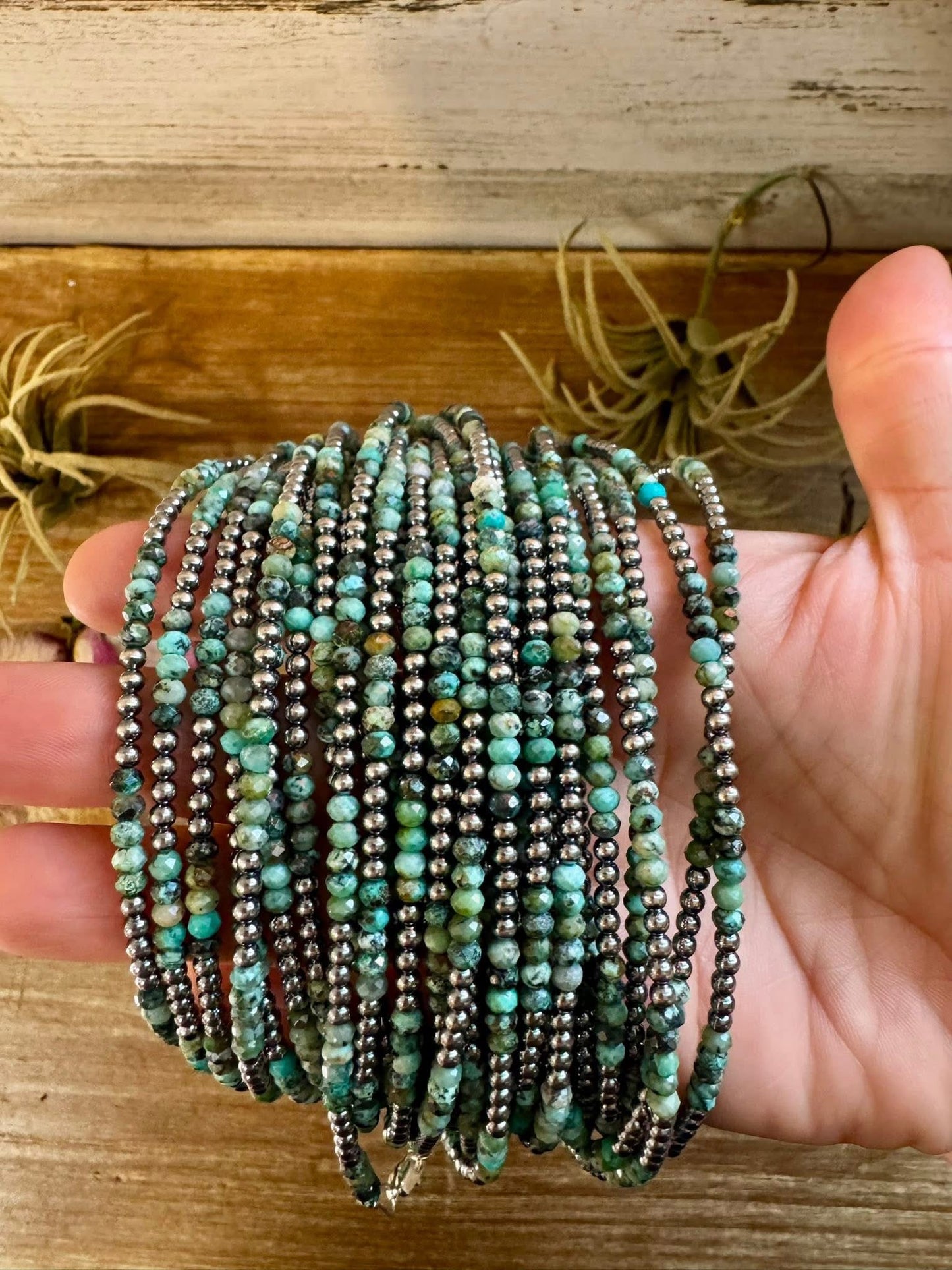 African Turquoise & Sterling Silver Pearl Choker - 3mm