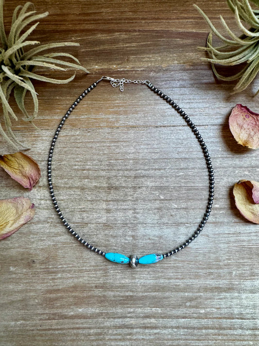 15 inch Sterling Silver Pearl & Blue Turquoise Choker