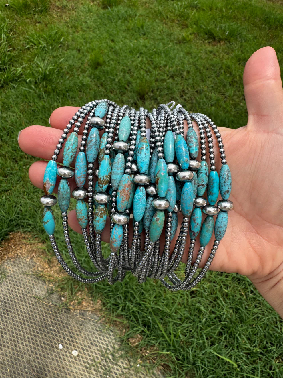 15 inch Sterling Silver Pearl & Blue Turquoise Choker