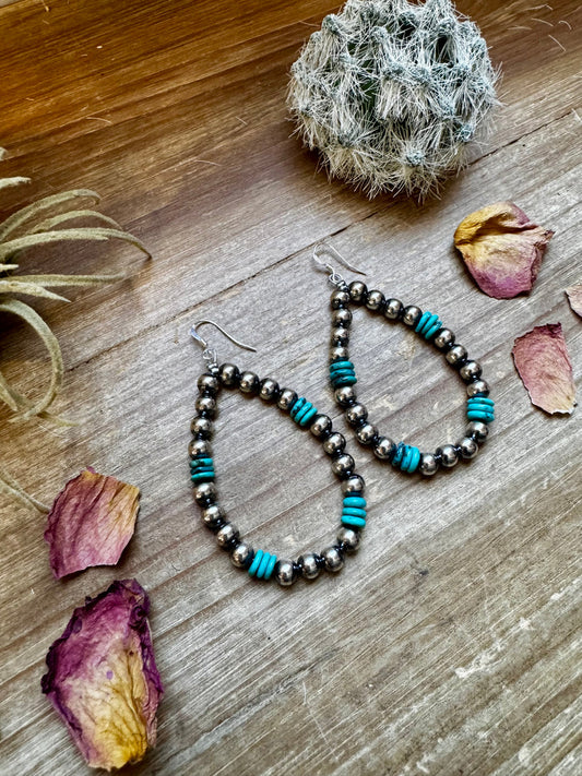 Real Turquoise & 6mm Sterling Silver Pearl Teardrop Earrings