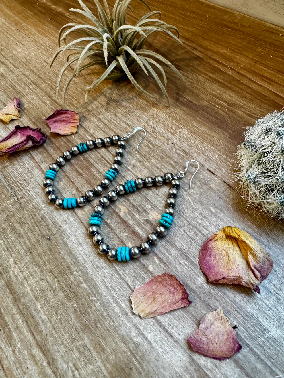 Real Turquoise & 6mm Sterling Silver Pearl Teardrop Earrings