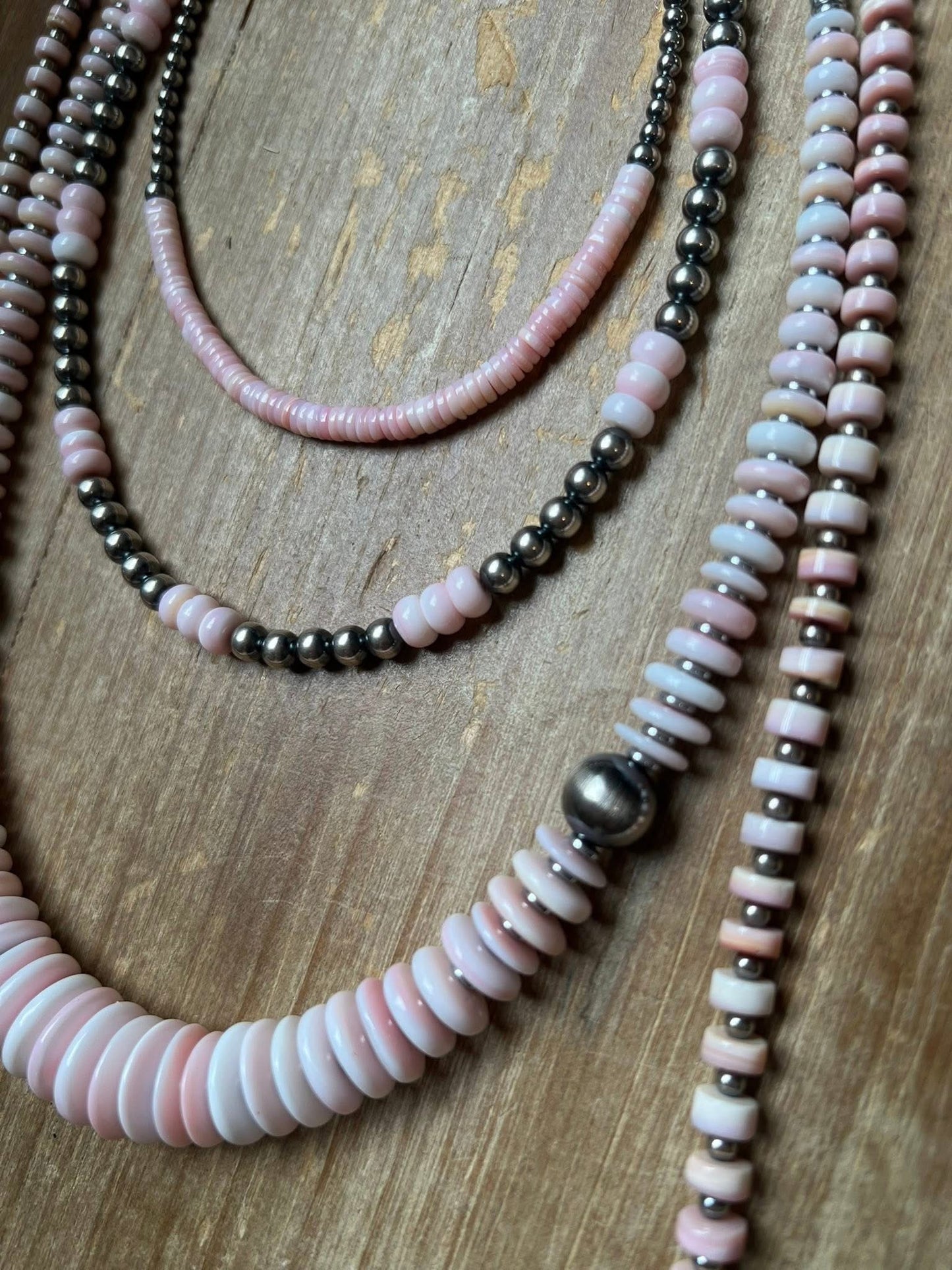 18 inch 5mm Sterling Silver Pear Necklace with Pink Conch Rondelle