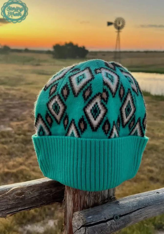 Turquoise Aztec Beanie