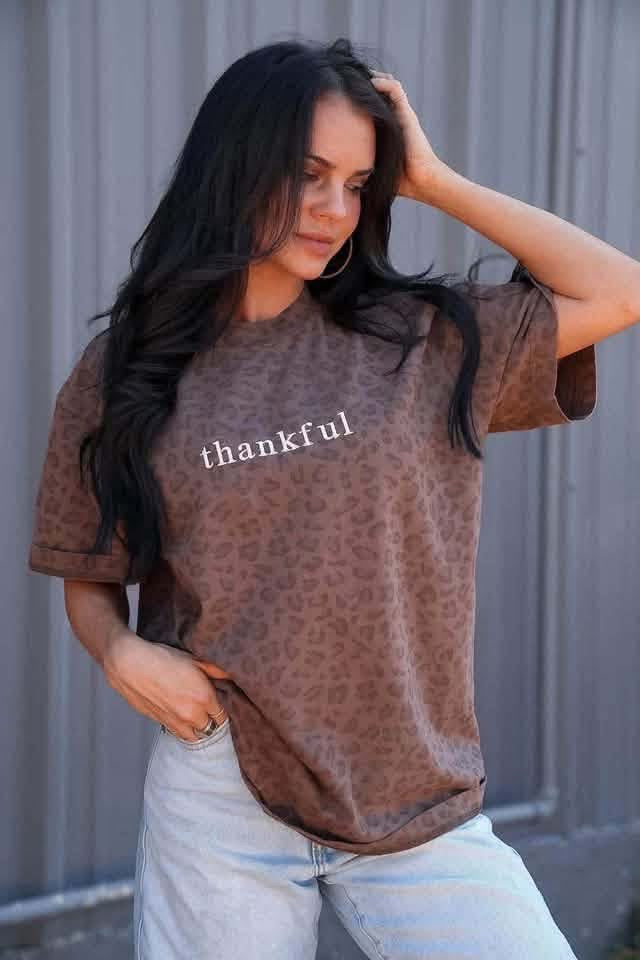 Thankful Embroidered Leopard Tee