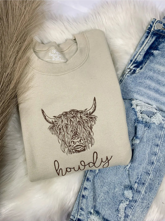 Highland Howdy Embroidered Crew Sweatshirt