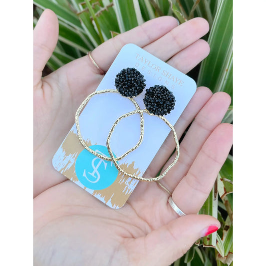 Glitter Top Round Hoops Black