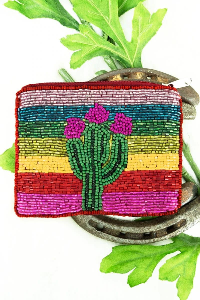 Cactus Serape Beaded Coin Purse